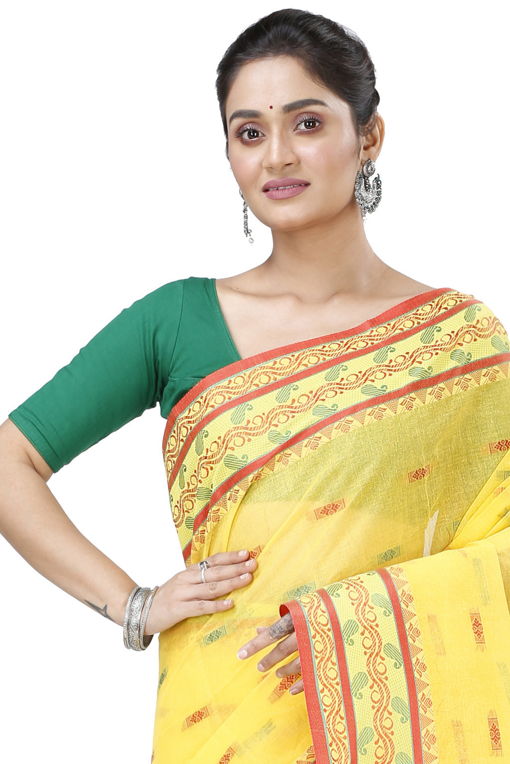 Yellow Pure Cotton Gayatri Tant Saree (944)
